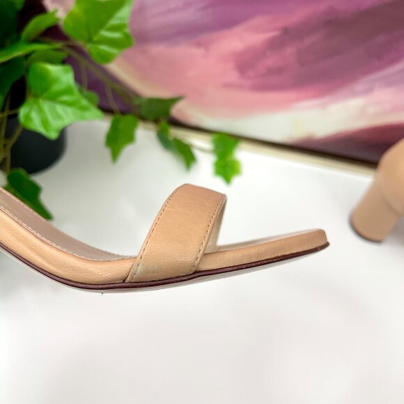 Stuart Weitzman 75 LessNudist Leather Ankle Strap Block Heel Sandals in Beige‎ 6 - Picture 13 of 13